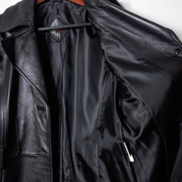 Tibor Leathers Women’s Trench Coat Mob Wife Biker Noir Black Genuine Leather M - Picture 11 of 16